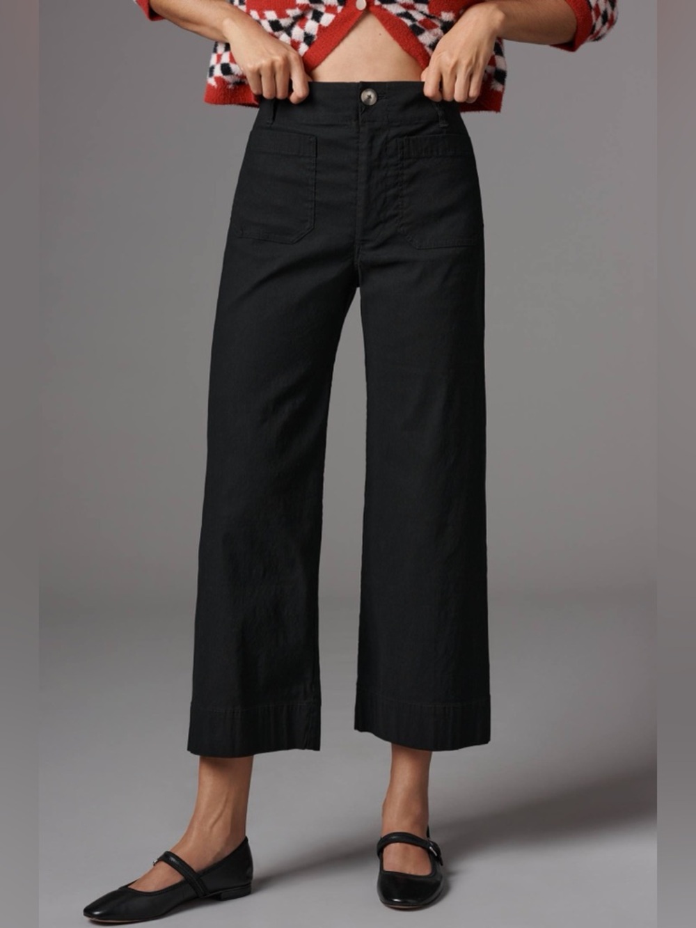 Anthropologie Maeve The Colette Crop Wide-Leg Pants Black Sz 28P - Picture 2 of 10